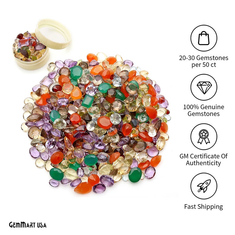 Mix Gemstone, 100% Natural Faceted Loose Gems, Wholesale Gemstones, 6-12mm, 50 Carats, GemMartUSA MX-60001 image 1