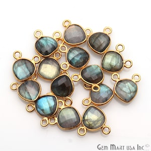 Labradorite Connector, 8mm Heart Connector, Gold Plated, Double Bail Connector, Jewelry Making Supply, GemMartUSA (LB-10389)