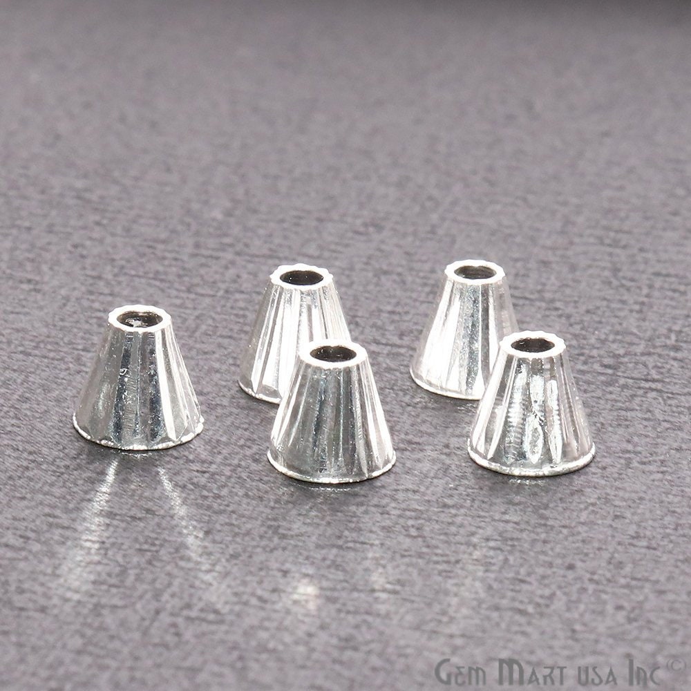 5pc Lot Silver Cone Acrylic Cap, Findings Tassel Caps, Silver Bead Cap…