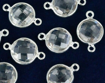Natural Crystal Round Shape Bezel Connector, Silver Plated Double Bail Connector, Bezel Setting, Jewelry Supply, GemMartUSA (CL-10188)