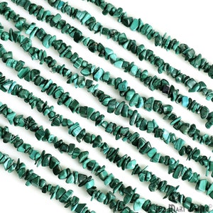 Malachite Chip Beads, 34 Inch, Natural Chip Strands, Drilled Strung Nugget Beads, 3-7mm, Polished, GemMartUSA (CHMC-70001)