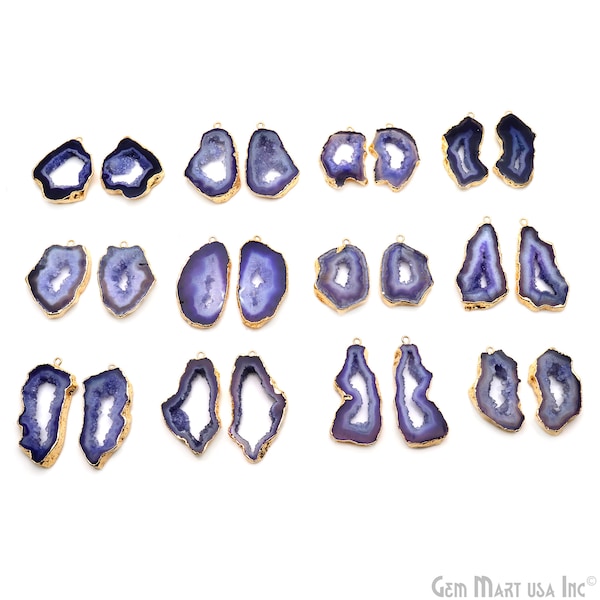 Agate Slice Earring Supplies, 41x21mm, DIY Geode Earring, Gold Electroplated, Boho Gemstone Earring, Earring Making Connector (DPER-92843)