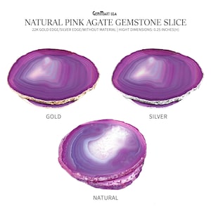 Pink Agate Slice Coaster, Natural Gemstone Coaster, Rock & Crystal Coaster, Organic/Silver/Gold Plated Drinkware, GemMartUSA (PKCO)