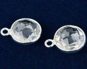 Natural Crystal, Bezel Round Shape Connector,10mm Round Silver Plated, Single Bail 1pc, GemMartUSA (CL-10122)