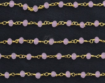Rosenquarz, 3-3,5 mm 24K vergoldete, drahtumwickelte Rosenkranzkette von Feet GemMartUSA (gprq-30002)