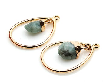 Emerald Gemstone Dangle Hoop Connector, Gold Huggie Birthstone Connector Drops, DIY Chandelier Jewelry, 26x18mm, GemMartUSA, GPEM-50248