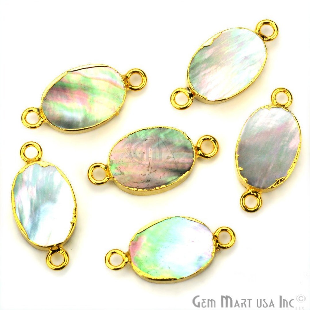 22k Gold Electroplated Abalone, 10x14mm Oval Double Bail Gemstone ...