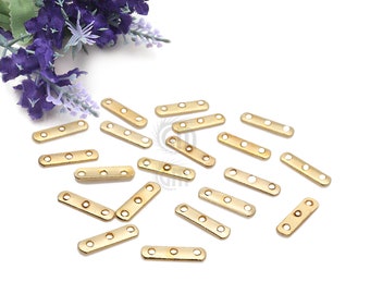 5pc Lot Gold Spacers Bar, 3 Hole Bar, Gold Plated Multi Strand Connector, Space Bar Separator Jewelry Making Supply GemMartUSA (GP-50015)