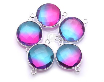 Blue Quartz, Crystal Quartz, Aura Quartz, Doublet Quartz, Rose Aura Quartz, 14mm Round Shape, GemMartUSA (KP-10190)