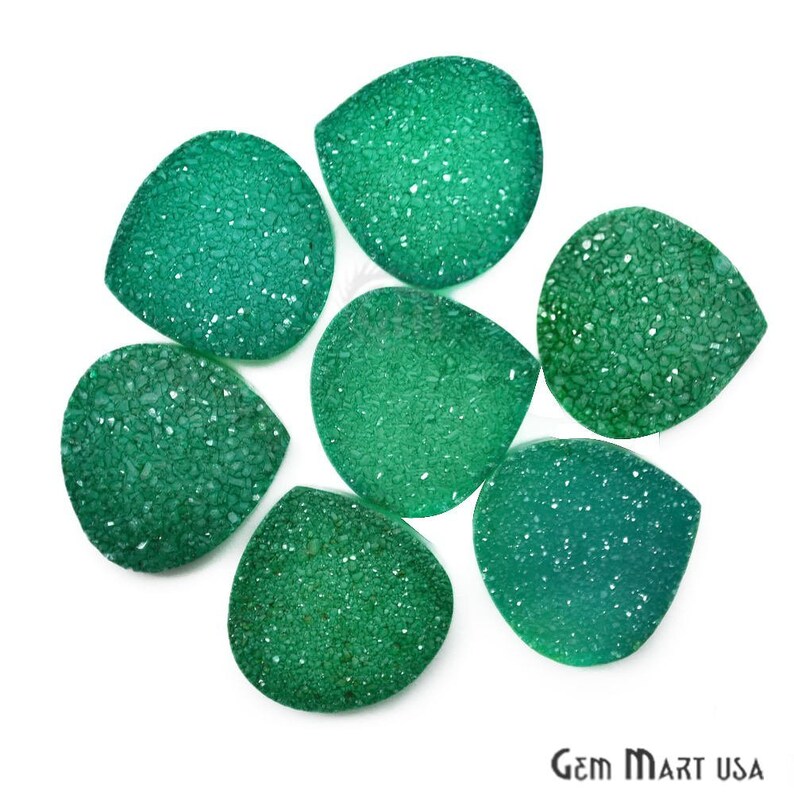 GemMartUSA Druzy Stone Green Druzy Heart Shape Cabochon Jewelry Supply ZCG-80007 DIY Jewelry Loose Gemstones