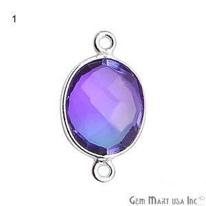 Oval 10x12mm Gemstone Connector, Silver Plated Jewelry Supplies, Aura Quartz, Doublet Quartz, Double Bail (10179)
