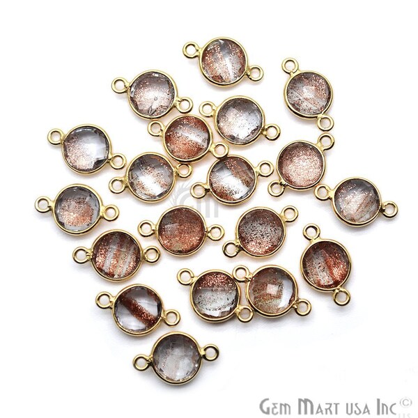 Copper Infused Round Shape Bezel Connector, Gold Plated Connector, Double Bail, Copper Infused Stone, Jewelry Supply, GemMartUSA (CI-10206)