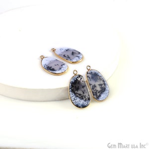Dendrit Opal Birnen Ohrring, Vergoldete Glatte Platte Scheibe Dicke Edelstein Stecker, DIY Geburtsstein Charme, 30 x 15 mm, GemMartUSA, DO-90003