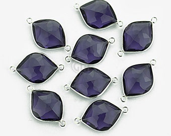 Amethyst  Double Bail Pendant, Marquise Gemstones, Faceted Gemstone, Bezel Setting, Silver Plated Pendant, Gemstone Connector (HA-10229)