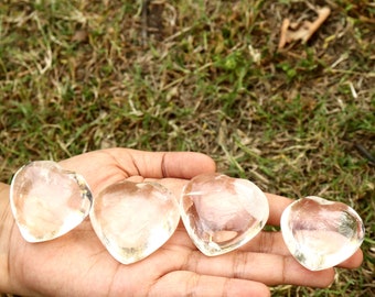 Crystal Smooth Heart Stone 43x40mm Healing Gemstone Crystal Palm Stone Worry Stone, Self Care, GemMartUSA CL-14266