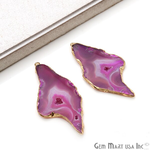 Agate Slice Earring Supplies, 60x29mm, DIY Geode Earring, Gold Electroplated, Boho Gemstone Earring, Earring Making Connector (DPER-92300)