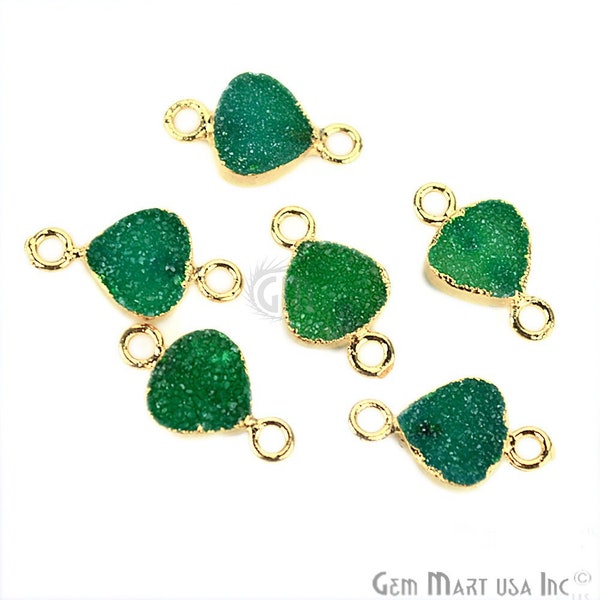 Green Druzy Connector, 8mm Heart Shape 22k Gold Electroplated Double Bail Link Druzy Connector Pendant 1pc (ZEG-11237)