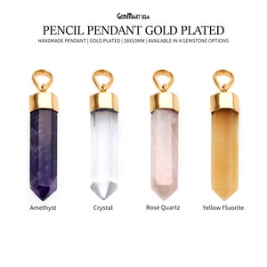 Gemstone Connector, Healing Crystal Point Pendant, Earring Pencil Connector, Ornate Pendant, Gold Bail, 38x10mm, GemMartUSA (14206)