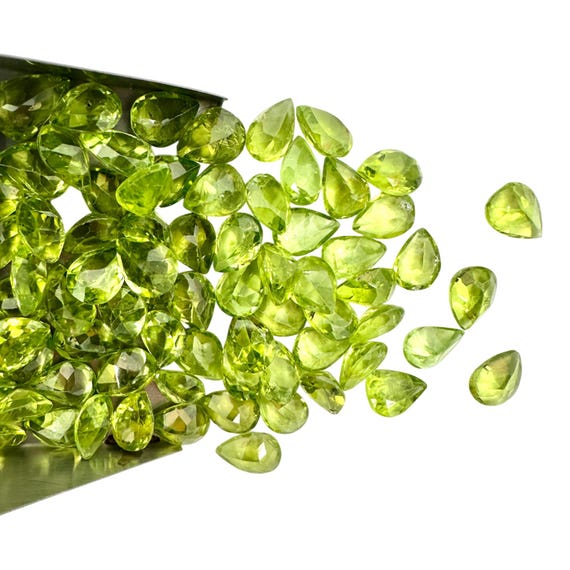 Peridot Pears Gemstone, 6x8mm, 5+ Carat, 100% Natural Faceted