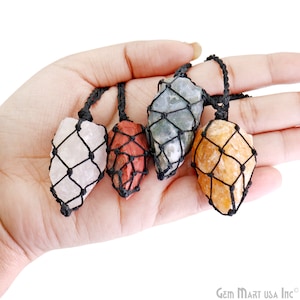 Naszyjnik z uchwytem na kryształy Macrame Cage & Cord Stone Holder Wisiorek Macrame 48 x 25 mm, GemMartUSA, 14285