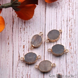 Labradorite gemstone connector, 12x16mm Oval shape gold electroplated double bail link connector GemMartUSA (LEB-10149)