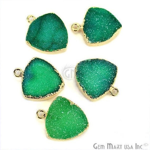 Green Druzy Connector, 16mm Trillion Shape 22k Gold Electroplated Single Bail Link Druzy Connector Pendant 1pc (ZEG-11098)