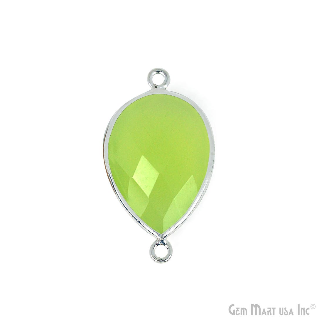 天然グリーンカルセドニー、ベゼルペアシェイプコネクタ、12 x 16 mm