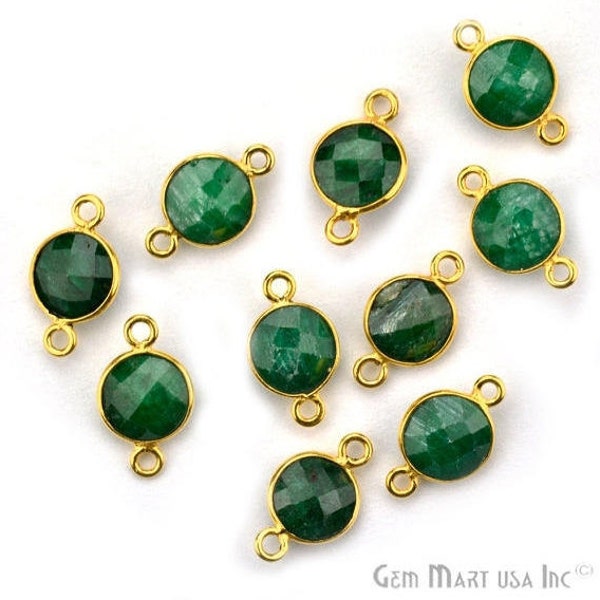 Emerald Round Shape Bezel Connector, 8mm Round Gold Plated Connector, Double Bail, Emerald Gemstone, Jewelry Supply, GemMartUSA (EM-10206)