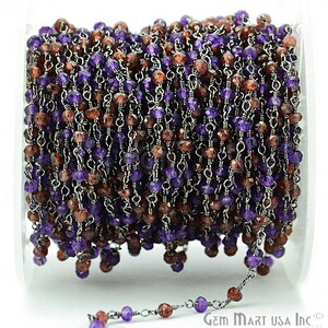 Amethyst with Garnet, 3-3.5mm Beads Oxidized Wire Wrapped Rosary Chain for Making Jewelry GemMartUSA (BPAM-30064)