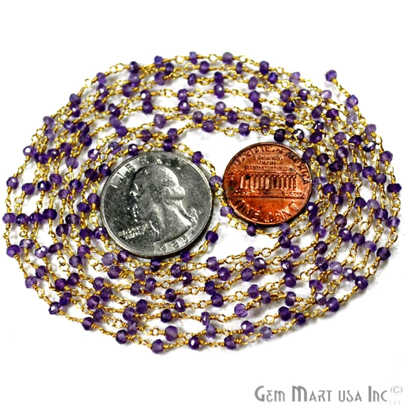 Amethyst Chain Rosary Chain Faceted Bead Chain Tiny Bead Etsy