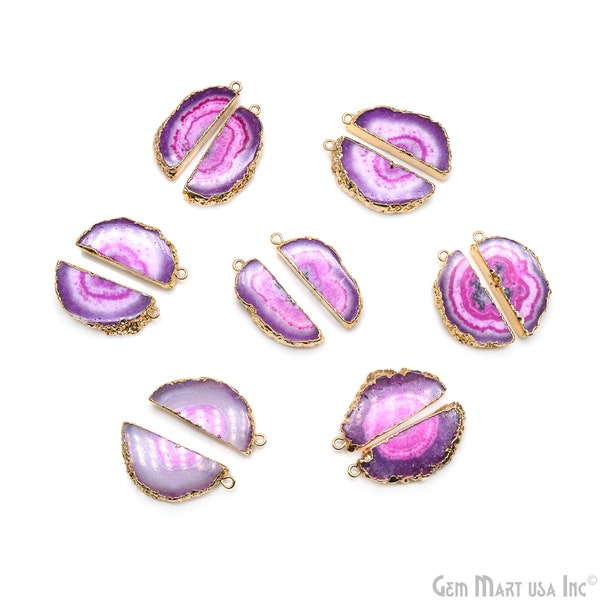 Agate Slice Earring Supplies, 32X11mm, DIY Geode Earring, Gold Electroplated, Boho Gemstone Earring, Earring Making Connector (DPER-93058)