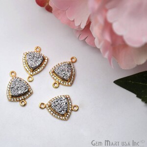 Silver Druzy Connector, Gold Connector, 8mm Trillion Connector, Cubic Zircon Pave Connector, GemMartUSA (GPSZ-40019)