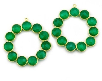 Green Onyx Gemstone Bezel Component, Gold Plated Connector, Bezel Setting, 24k Gold Plated, Boho Jewelry Supply, GemMartUSA (GPGO-13010)