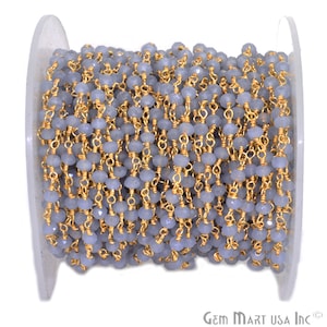 Graue Chalcedon-Edelsteinperlen, Rosenkranzkette, 3-3,5 mm Graue Chalcedonperlen, vergoldeter Draht gewickelt, Rosenkranzkette (GPGR-30002)