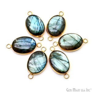 May include: Six oval-shaped labradorite gemstone pendants with gold-toned metal bails. Each pendant has two loops for attaching to jewelry.