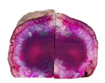 Large Geode Bookend. Pink Agate Bookend Pair. (4.10lbs, 5-6inch). Mineral Rock Formation, Healing Energy Crystal, Home Decor. *Ships Free