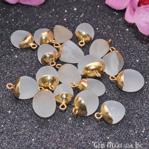 Crystal Matte Bead, Crystal Connector, Frosted Ball Charm, Beach Beads, Gold Bail, Sea Beads, 20x12mm Single Bail, GemMartUSA (CL-50002)