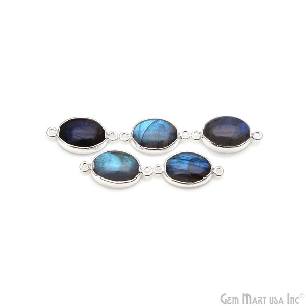 Labradorite Cabochon, Cabochon Connector, Connector Charm, Silver Bezel Connector, 25x13mm Oval Shaped, Bracelet Charm LB-50427