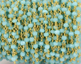 Calcédoine turquoise, chaîne de chapelet de 3 à 3,5 mm, chaîne à maillons enroulée de fil d'argent ou de bronze à canon, accessoires pour la fabrication de bijoux, (30002)