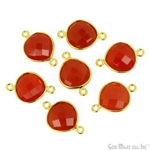 Natural Red Onyx, Bezel Heart Shape Connector, 12mm Heart 24k Gold Plated, Double Bail 1pc, GemMartUSA (CN-10137)