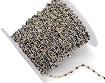 Pyrite Rondelle Bead Rosary Chain, Gold Plated Wrapped Rosary Chain, Pyrite Bead Chain, GemMartUSA (GPPY-30000)
