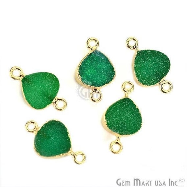 Green Druzy Heart Shape Bezel Connector, Gold Electroplated Connector, Double Bail, Jewelry Supply, GemMartUSA (ZEG-11136)