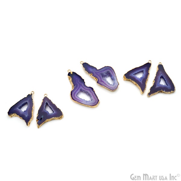 Agate Slice Earring Supplies, 47x23mm, DIY Geode Earring, Gold Electroplated, Boho Gemstone Earring, Earring Making Connector (DPER-92831)
