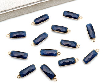 Iolite Gemstone Necklace Pendant, 25x8mm Iolite Rectangle Faceted Gemstone Connector, Gold Electroplated, GemMartUSA, GPIO-50692