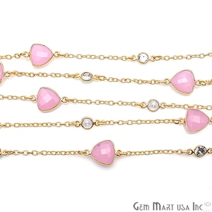Rose Chalcedony Connector Chain, Bezel Chain, Crystal Chain, Link Chain, Gold Chain, Continuous Connector Chain, GemMartUSA (GPRC-20052)