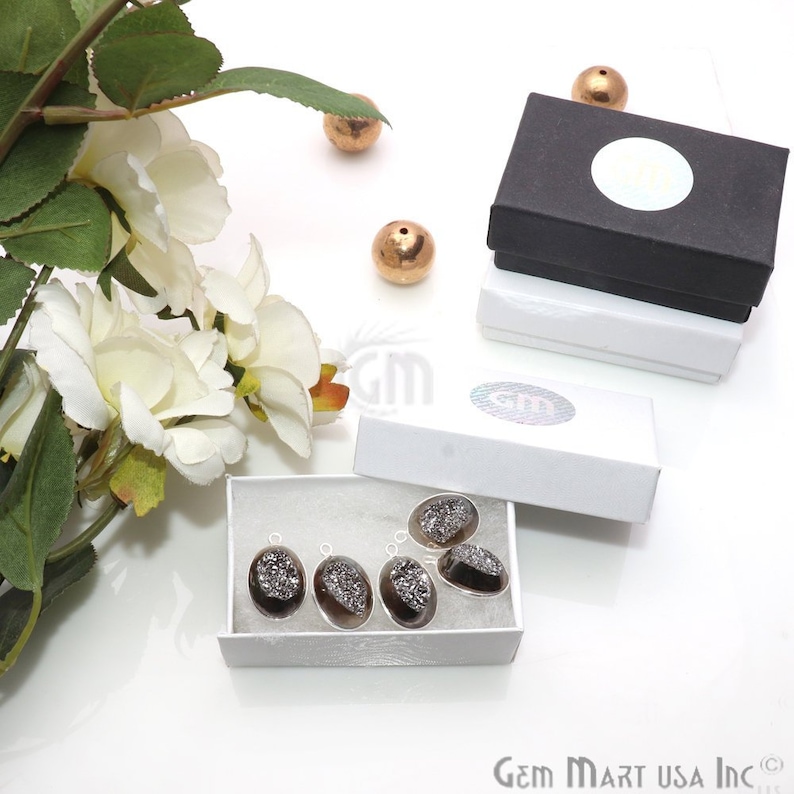8mm Cushion Shape Connector Jewelry Making Supplies WMZ-11374 GemMartUSA Platinum Window Druzy Connector Cave Druzy Gold Connector