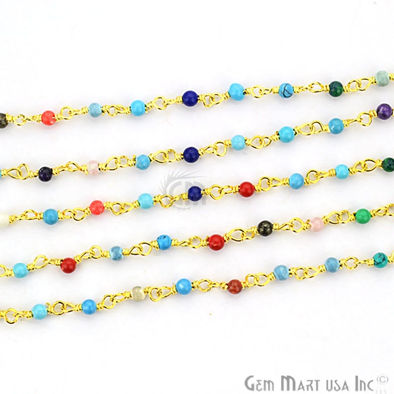 Multi Gemstone Chain Rosary Chain Faceted Bead Chains Tiny Etsy