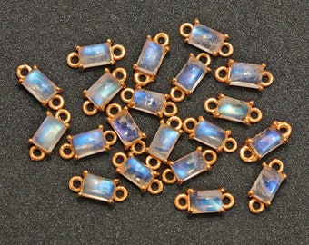 Rainbow Moonstone, Moonstone Cabochon, Prong Setting Connector, Gold Plated Double Bail, 4x3mm Rectangle Shape, GemMartUSA (GPRM-50228)