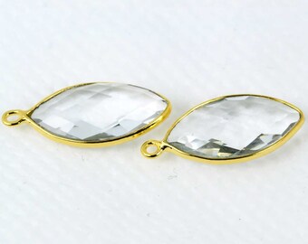 Natural Crystal, Bezel Marquise Shape Connector, 10x20mm Marquise 24k Gold Plated, Single Bail GemMartUsa (CL-10074)