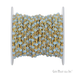 Aqua Chalcedon Edelsteinperlen Rosenkranzkette, 3-3.5 mm Aqua Chalcedonperlen, vergoldeter Draht gewickelt Rosenkranzkette (GPAU-30002)